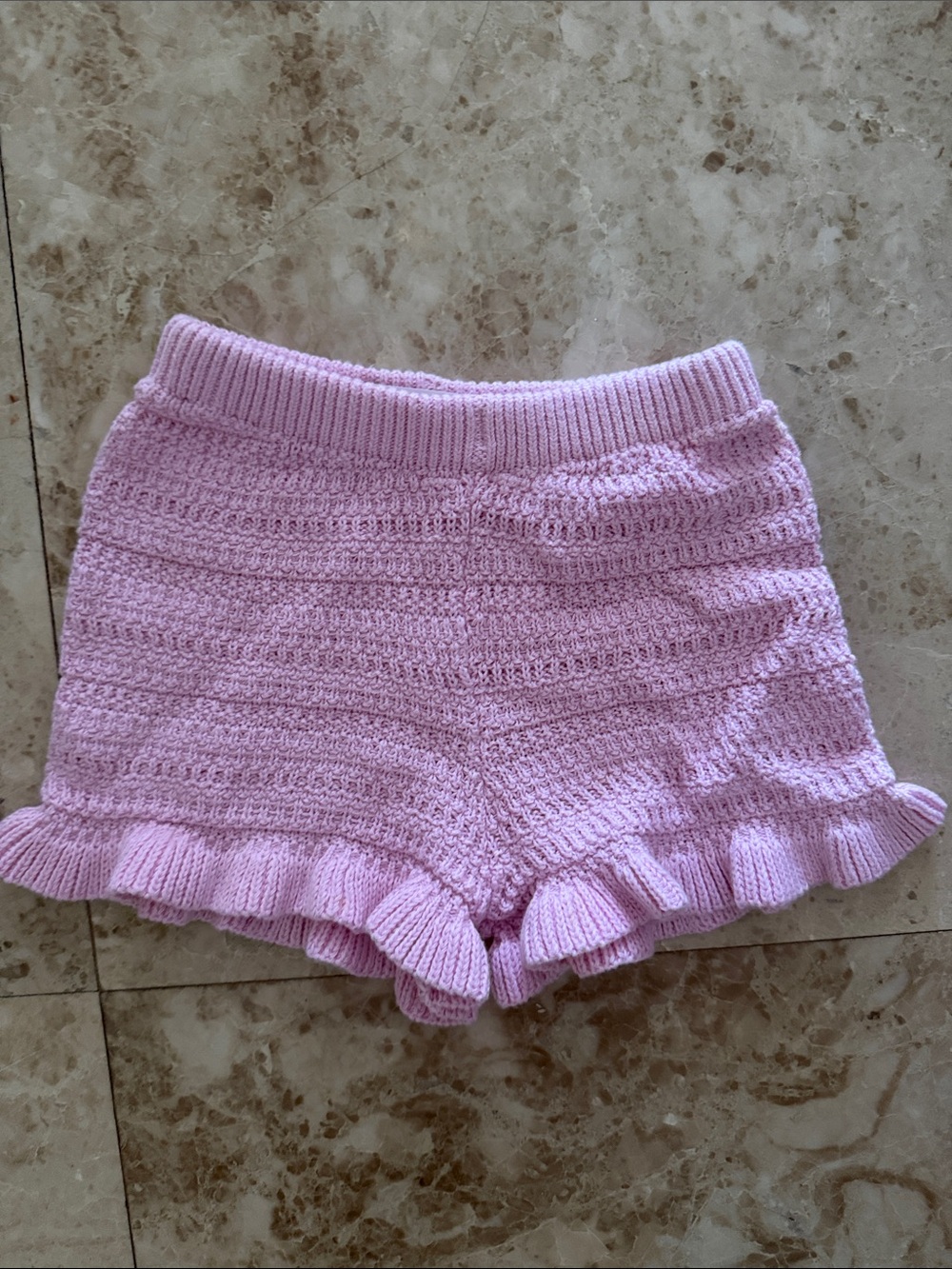 Zara Light Pink Knit High-Waist Ruffle Shorts